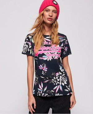 Superdry Vintage Logo Tropical All Over Print Női Pólók Fehér/Szürke | RFCGS0841